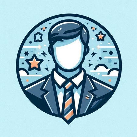 Vector illustration of a businessman wearing a suit and tie with stars around him.のイラスト素材