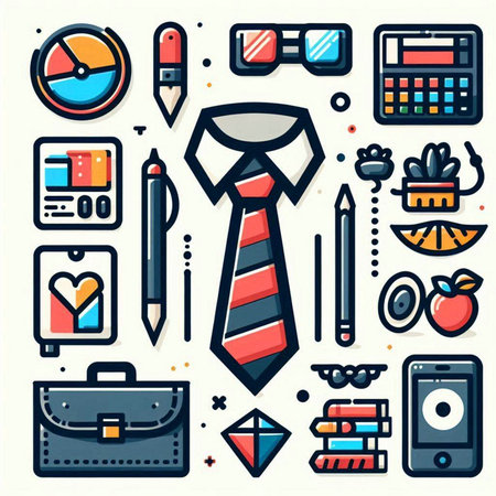 Set of business and office icons, thin line design, vector illustrationのイラスト素材