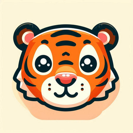 Cute cartoon tiger face vector illustration. Cute wild animal character.のイラスト素材