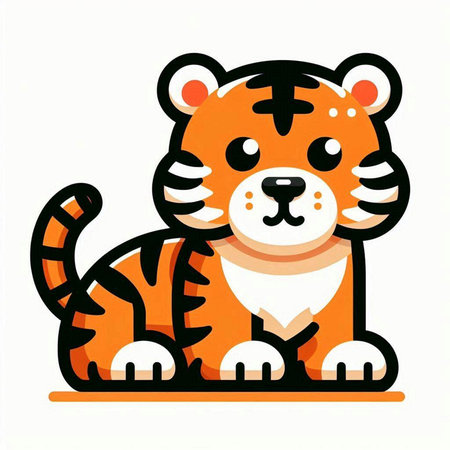 Cute tiger on a white background. Vector illustration in cartoon style.のイラスト素材