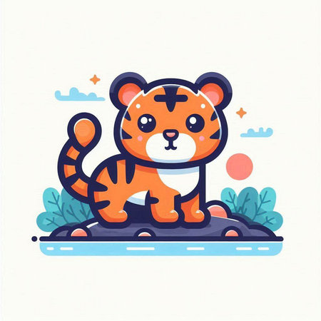 Cute tiger. Vector illustration in flat style on white background.のイラスト素材