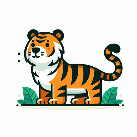 Cute cartoon tiger. Vector illustration isolated on a white background.のイラスト素材