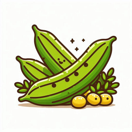 Illustration of fresh green peas with olives on a white backgroundのイラスト素材