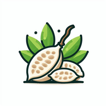 Cocoa fruit icon. Cacao leaf vector illustration.のイラスト素材