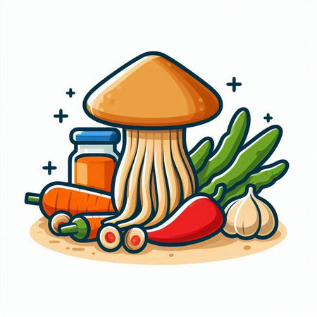 Mushroom, carrot, onion, parsley, pepper, mushroom vector illustration.のイラスト素材