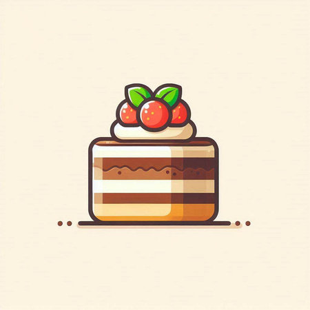 Cake icon. Vector illustration of a cake with strawberries and cream.のイラスト素材