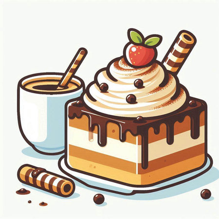Cake with cream, coffee and whipped cream. Vector illustration.のイラスト素材