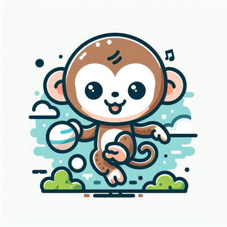 Cute monkey playing the ball. Vector flat cartoon character illustration.のイラスト素材