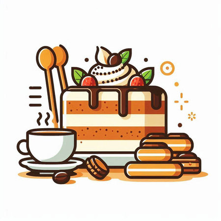 Coffee and cake. Vector illustration. Isolated on white background.のイラスト素材
