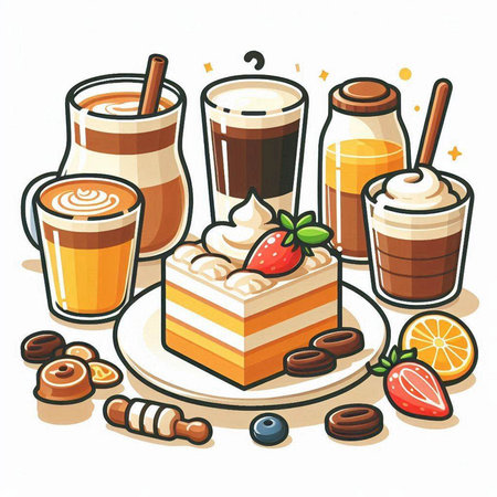 Coffee and desserts. Vector illustration of coffee and desserts.のイラスト素材