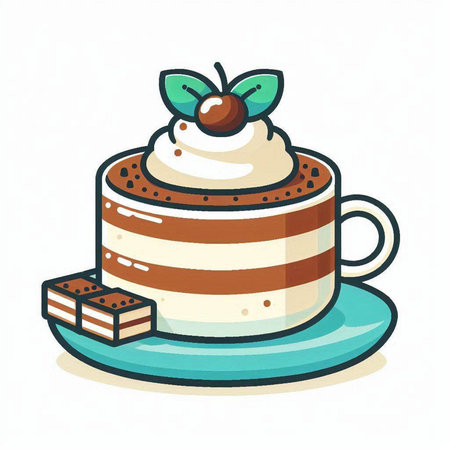 Coffee cup with cake. Vector illustration in cartoon style.のイラスト素材