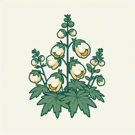 Illustration of holly berry plant with leaves and flowers.のイラスト素材