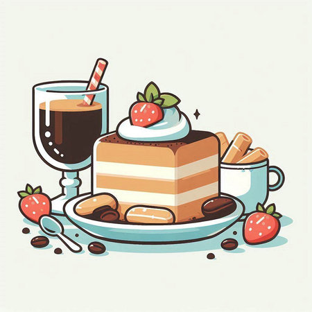 Coffee and cake. Vector illustration of a coffee and cake.のイラスト素材