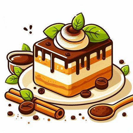 Vector illustration of a piece of chocolate cake on a white background.のイラスト素材