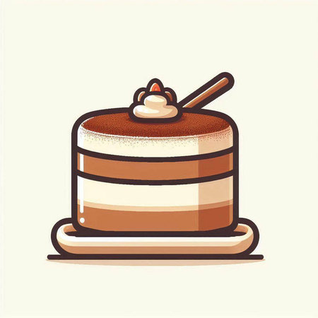 Chocolate cake with whipped cream. Vector illustration in flat style.のイラスト素材