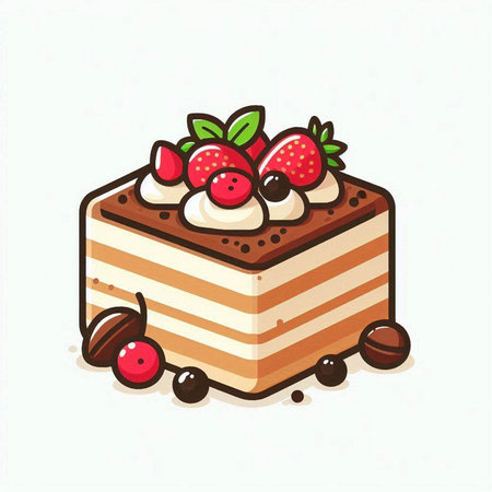 Cake with cream and berries. Vector illustration in cartoon style.のイラスト素材