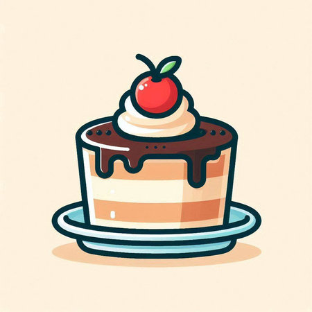 Cake with cherry on top. Vector illustration in cartoon style.のイラスト素材