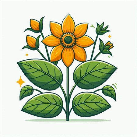 Illustration of a sunflower with green leaves on a white backgroundのイラスト素材