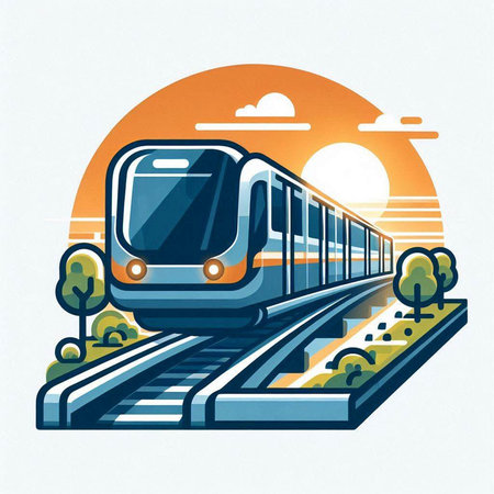 Train on the background of the sunset. Vector illustration in retro style.のイラスト素材
