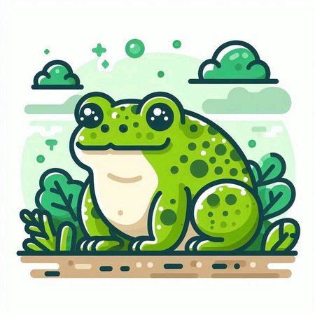 Frog on the grass. Vector illustration in a flat style.のイラスト素材
