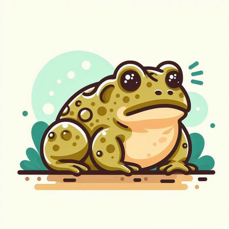 Cute frog on a background of green leaves. Vector illustration.のイラスト素材