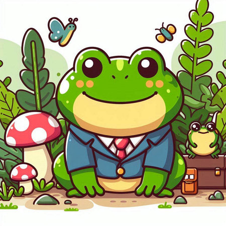 Frog in the garden. Vector illustration of a cartoon frog.のイラスト素材