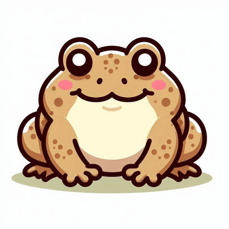 Cute cartoon frog sitting on the ground. Vector illustration isolated on white background.のイラスト素材