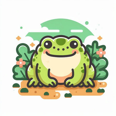 Cute frog in the garden. Vector illustration isolated on white background.のイラスト素材