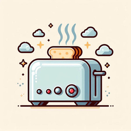 Vector illustration of toaster in flat line style. Kitchen appliance.のイラスト素材