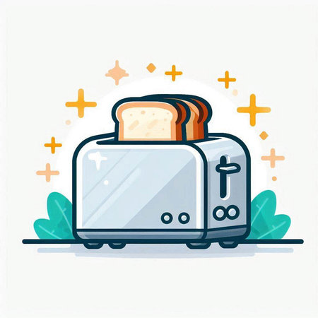 Vector illustration of toaster with bread in flat style. Kitchen appliance.のイラスト素材