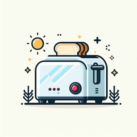 Vector illustration of toaster with toasts in flat line style.のイラスト素材