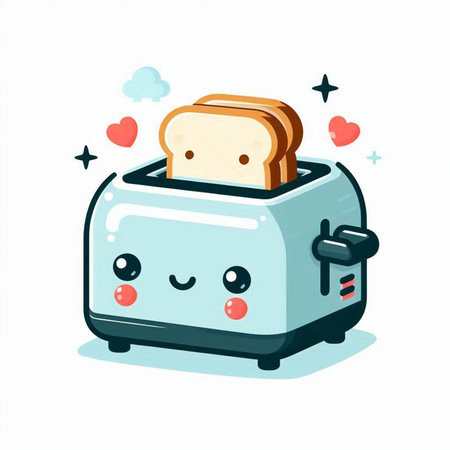 Cute cartoon toaster. Vector illustration isolated on white background.のイラスト素材