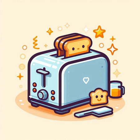 Toaster with bread and butter. Vector illustration in cartoon style.のイラスト素材