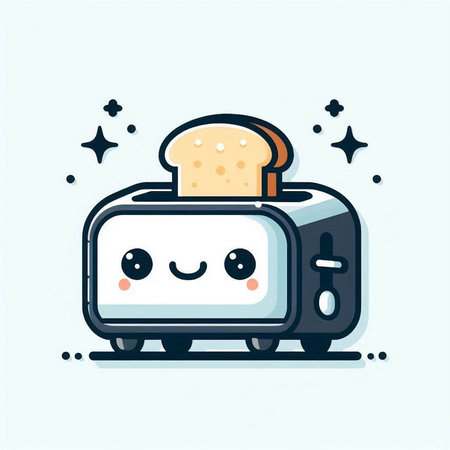 Cute cartoon toaster. Vector flat illustration. Isolated on white background.のイラスト素材
