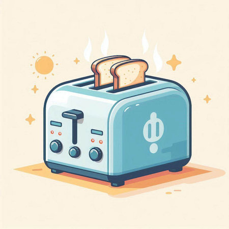 Vector illustration of a toaster in cartoon style. Flat design.のイラスト素材