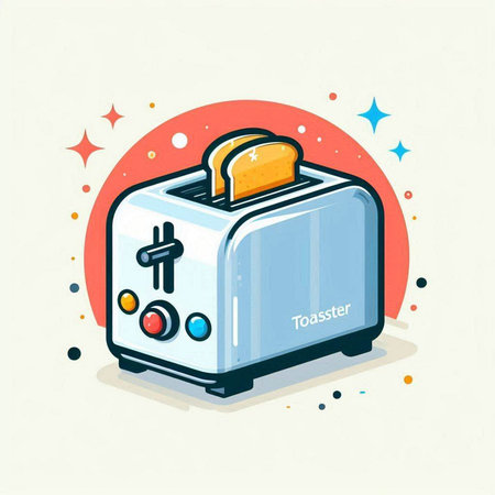 Vector illustration of toaster in flat style. Isolated on white background.のイラスト素材