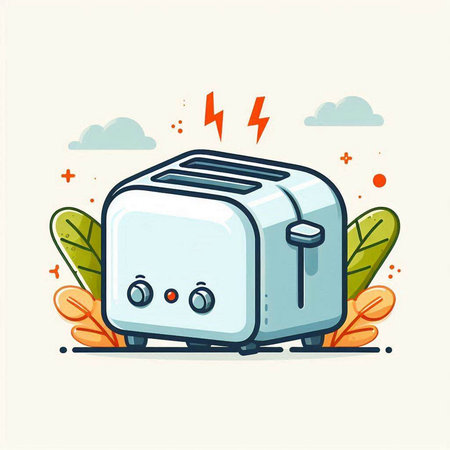 Vector illustration of a cute toaster in flat design style. Isolated on white background.のイラスト素材