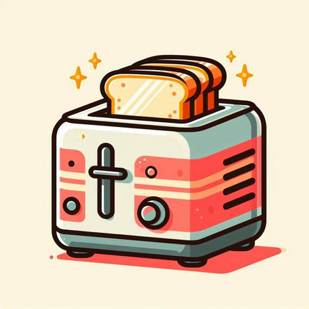 Vector illustration of toaster in cartoon style. Isolated on white background.のイラスト素材