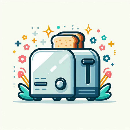 Toaster with bread and toasts in flat style. Vector illustration.のイラスト素材