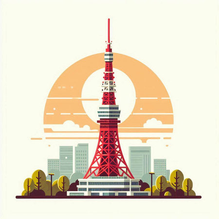 Tokyo Tower, Japan. Vector illustration in flat design style.のイラスト素材