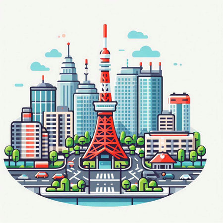 Tokyo, Japan city skyline. Modern flat design vector illustration.のイラスト素材