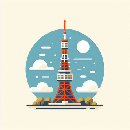 Tokyo tower, Japan landmark. Flat design. Vector illustration.のイラスト素材