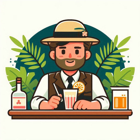 Bavarian man drinking beer at the bar. Vector illustration.のイラスト素材