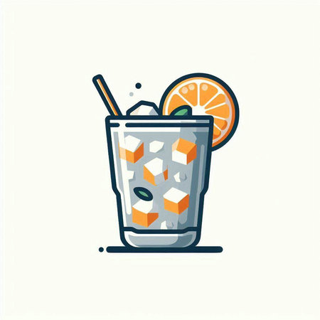 Cocktail with ice cubes, orange and mint. Vector illustration.のイラスト素材