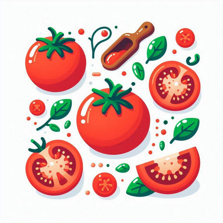 Tomato vector illustration. Flat style. Isolated on white background.のイラスト素材
