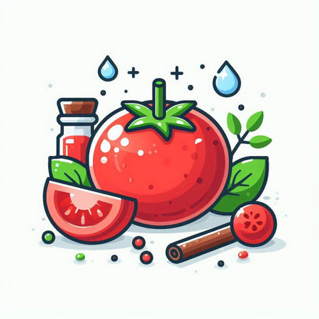 Tomato and spices. Vector illustration in doodle style.のイラスト素材