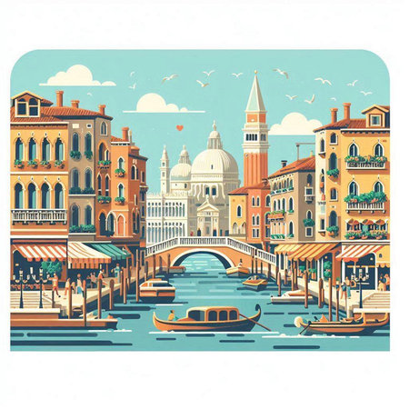 Venice postcard. Vector illustration in retro style. Venice Italy.のイラスト素材