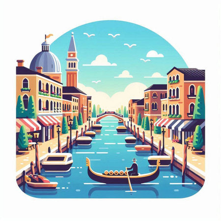 Venice, Italy. Flat style vector illustration. Canals of Venice.のイラスト素材
