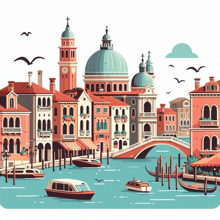 Venice, Italy. Vector illustration of Venice, Italy. Venice is a city in the Venetian Lagoon.のイラスト素材