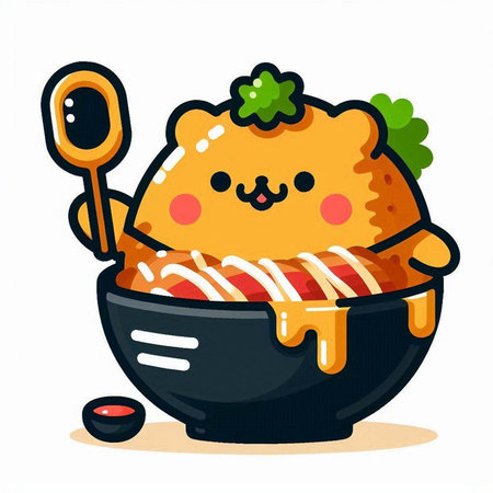 Cute kawaii fried chicken in a bowl. Vector illustrationのイラスト素材